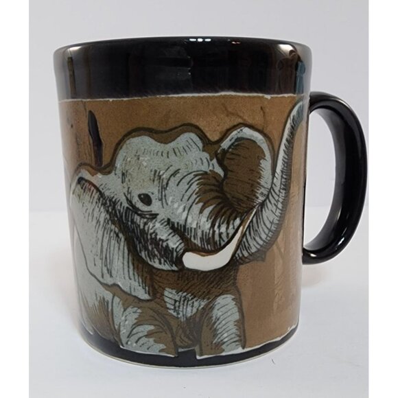 Otagiri Japan Elephant Coffee Tea Mug Cup Black Brown Safari Animals Africa Zoo - Picture 2 of 6